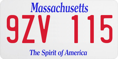 MA license plate 9ZV115