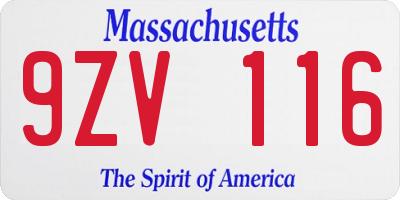 MA license plate 9ZV116