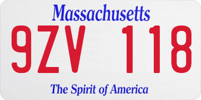 MA license plate 9ZV118