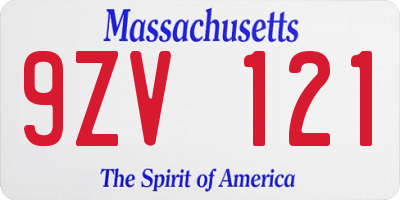 MA license plate 9ZV121