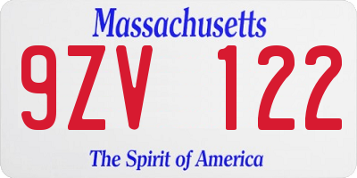 MA license plate 9ZV122