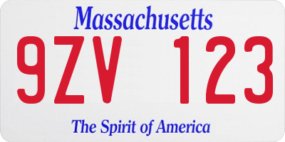 MA license plate 9ZV123