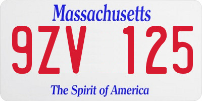 MA license plate 9ZV125