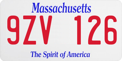 MA license plate 9ZV126