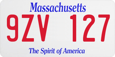 MA license plate 9ZV127