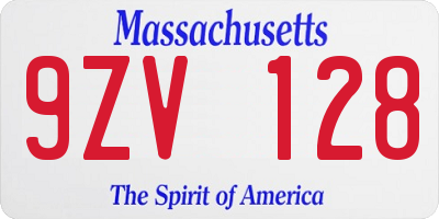 MA license plate 9ZV128