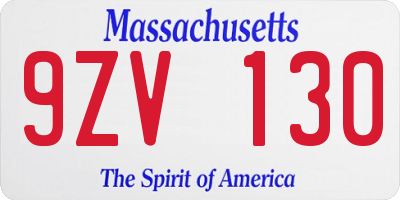 MA license plate 9ZV130