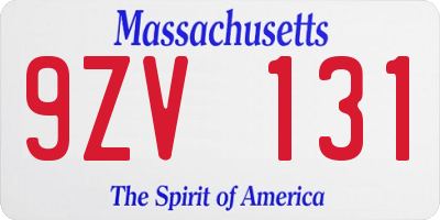 MA license plate 9ZV131