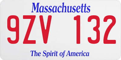 MA license plate 9ZV132