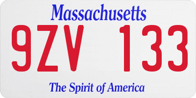 MA license plate 9ZV133