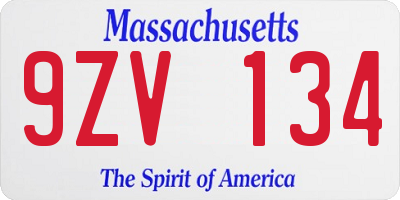 MA license plate 9ZV134