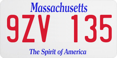 MA license plate 9ZV135