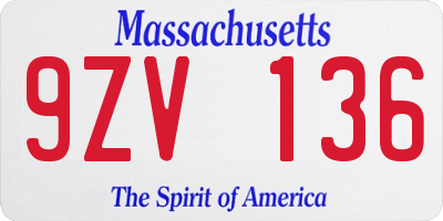 MA license plate 9ZV136