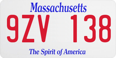 MA license plate 9ZV138