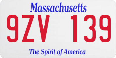 MA license plate 9ZV139