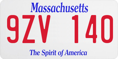 MA license plate 9ZV140