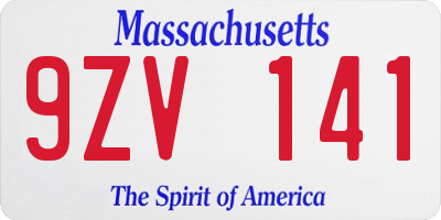 MA license plate 9ZV141