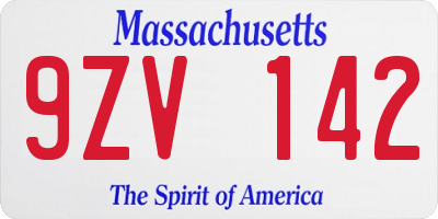 MA license plate 9ZV142