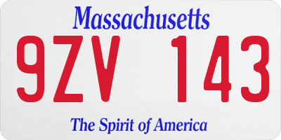 MA license plate 9ZV143