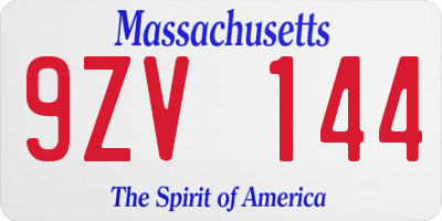 MA license plate 9ZV144