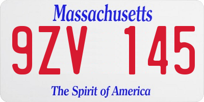 MA license plate 9ZV145