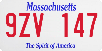 MA license plate 9ZV147