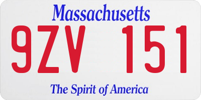 MA license plate 9ZV151