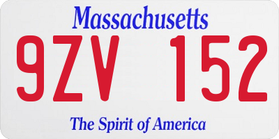 MA license plate 9ZV152