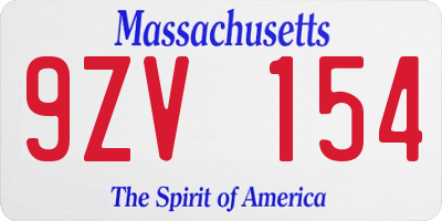 MA license plate 9ZV154