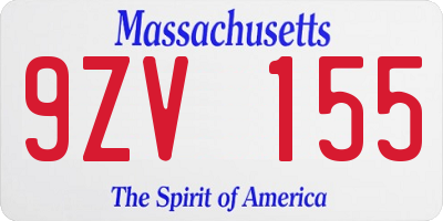 MA license plate 9ZV155