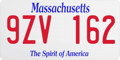 MA license plate 9ZV162