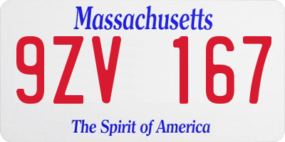 MA license plate 9ZV167