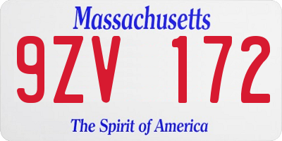 MA license plate 9ZV172