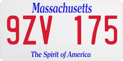 MA license plate 9ZV175