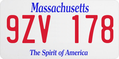 MA license plate 9ZV178