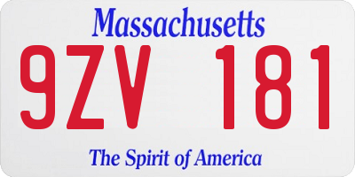 MA license plate 9ZV181