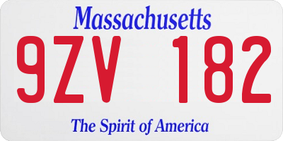 MA license plate 9ZV182