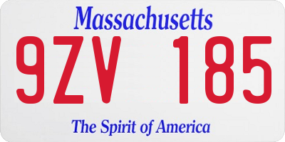 MA license plate 9ZV185