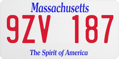 MA license plate 9ZV187