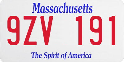 MA license plate 9ZV191