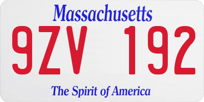 MA license plate 9ZV192