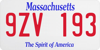 MA license plate 9ZV193