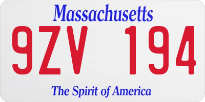 MA license plate 9ZV194