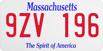 MA license plate 9ZV196