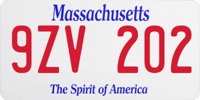 MA license plate 9ZV202