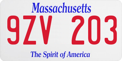 MA license plate 9ZV203