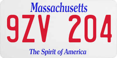 MA license plate 9ZV204