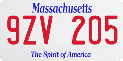 MA license plate 9ZV205