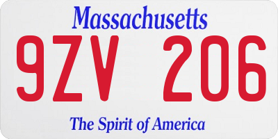 MA license plate 9ZV206