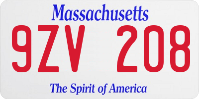 MA license plate 9ZV208